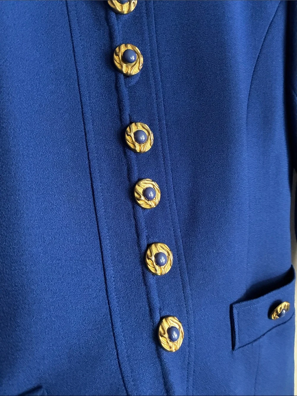 Vintage Herbert Grossman Cynthia Sobel Wool Skirt Suit Blue Size 6 USA